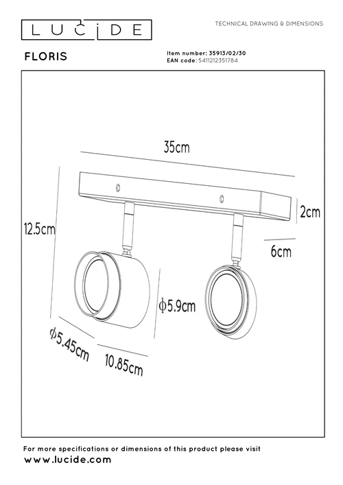 Lucide FLORIS - Plafondspot - 2xGU10 - Zwart - technisch